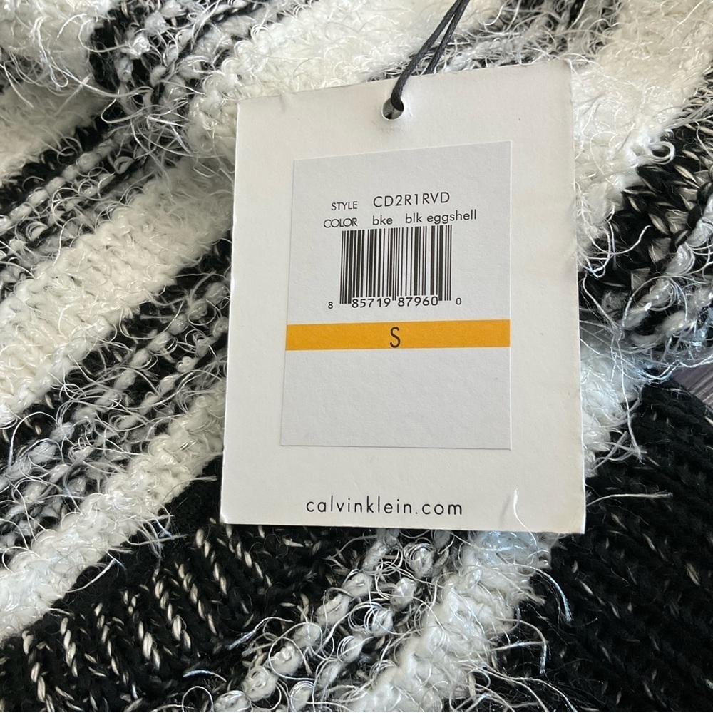 Calvin Klein Black & White Bouclé Striped Open Front Cardigan Sweater – Size S - Picture 7 of 8